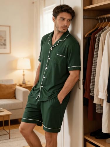 Image of Mens 2 Piece Short Sleeve Button Down Pajama Set, S-3XL
