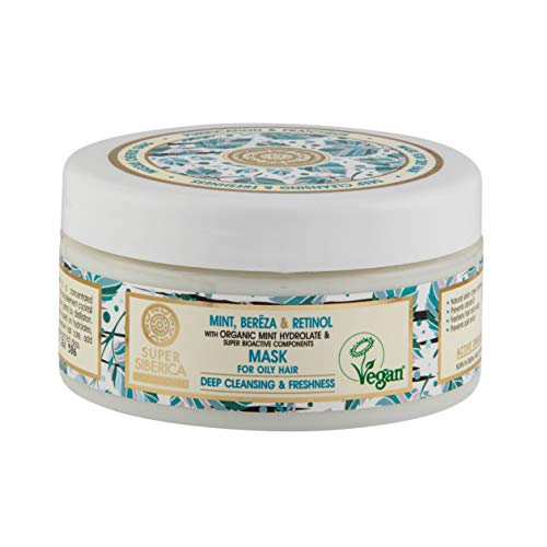 Natura Siberica Super Mint, bereza y retinol. Máscara para el cabello graso, 300 ml