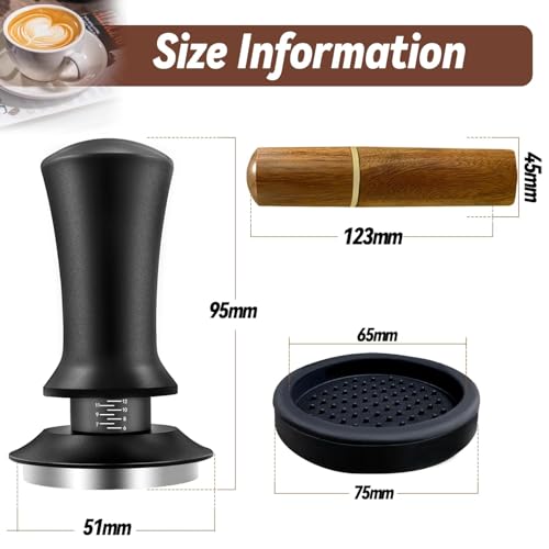 Image of Espresso Tamper 51mm with WDT Tool, Calibrated Spring Loaded Coffee Tamper with Silicone Mat,100% Flat Stainless Steel Base Espresso Tools - Tamper for Espresso Machine