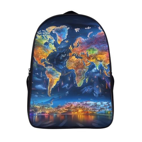 Sac scolaire cartable garçon primaire au motif carte du monde 40x28x16cm