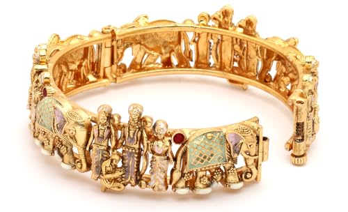 Image of Shining Diva Fashion 18k Gold Plated Meenakari Ram Parivar Bangles for Women | Set of 2 Bangles Set | Stylish Traditional Kada Bangles | Just Like Real Gold Jewellery