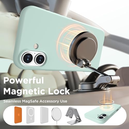 Image of Magnetic for iPhone 16 Case, Compatible with MagSafe, Liquid Silicone Phone Cover with Screen Protector & Camera Protector, Soft Anti-Scratch Microfiber Lining Inside 6.1 inch, Mint Green