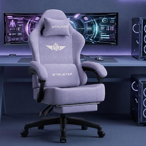 Image of GTPLAYER Big and Tall Gaming Chair 400lbs Heavy Duty Office Chair with Foot Rest, High Back Pocket Spring Ergonomic Computer Chair for Adults, Wide Seated Cushion with Linkage Armrests, Macaron Purple