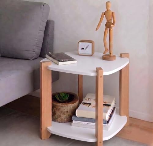 Image of Modern Square Side Table, Home Decor for Living Room, Bed Side Tables for Bed Room, stools for Home, Furniture for Home, 2-Tier White Shelves