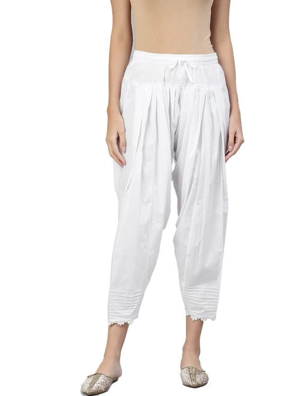 laado-pamper yourself Laado - Pamper Yourself White Solid Cotton Salwar for Women/Girls/Ladies | Elasticated Waistband | All Day Comfort-picture-10