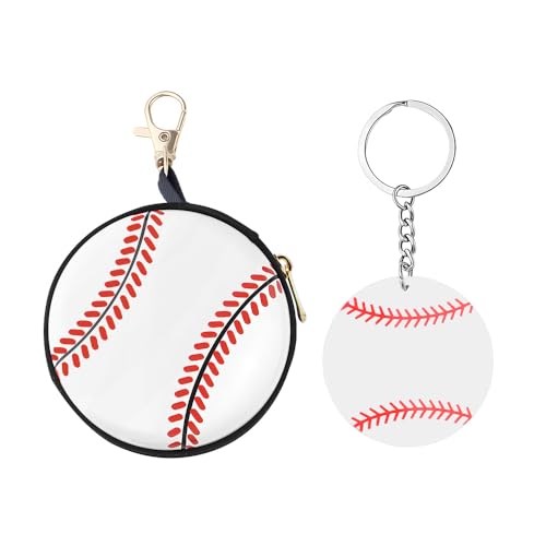 Coin Purse Keychain with Zipper Basketball Soccer Volleyball Baseball Coin Pouch Round Sports Tinplate Bag for Sport Lover