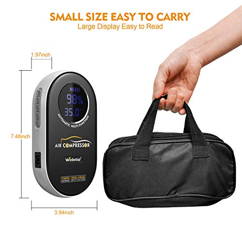 Webetop Tire Inflator Portable Air Compressor with 2000mAh Rechargeable Li-ion Battery LED Light Air Pump for Car Tires, Bicycles, Motorcycle, Balls and Other Inflatables - Thumbnail 3