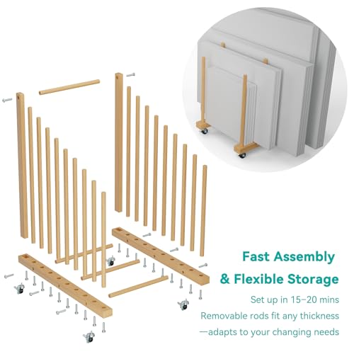 Image of Art Canvas Storage Rack, Art Drying Rack with Handle & Caster Wheels for Canvas Boards, Drawing Panels, Frame - Mobile Organizer for Studios, Artworks, Gallery