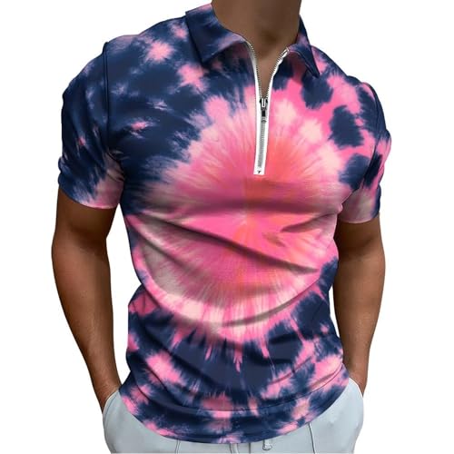 joo meryer Men's Tie Dye Zip Up Polo Shirts Short Sleeve Moisture Wicking Golf Shirt T-Shirts,Tie Dye 03,L