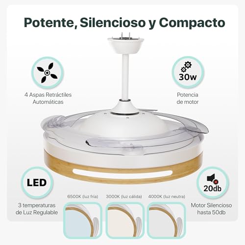 LEDUNI Ventilador con Luz LED con mando+APP 50CM, Motor DC +Luz LED, 66W - Imagen 4