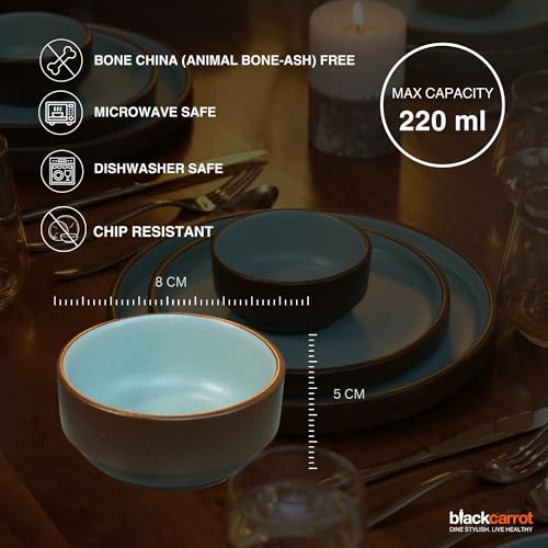 Image of BlackCarrot Ceramic Dinner Set, 12 Pcs, Brown Blue, Bone China Free