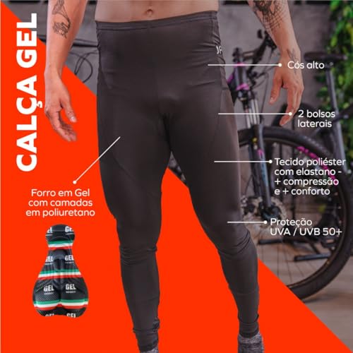 Conjunto de Ciclismo Masculino Camisa Manga Longa Preto com Laranja + Calça Acolchoada Forro GEL Bik