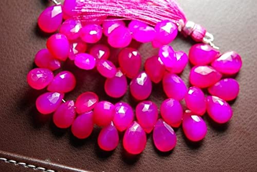 Calcédoine rose fuchsia en perles poires facettées de 10-13mm pour création de bijoux DIY