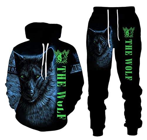 Colorful Graphic Hoodies Wolf Printed 3D Pullover Cool Sweatshirt Pants 2 Piece Suit for Men Women4