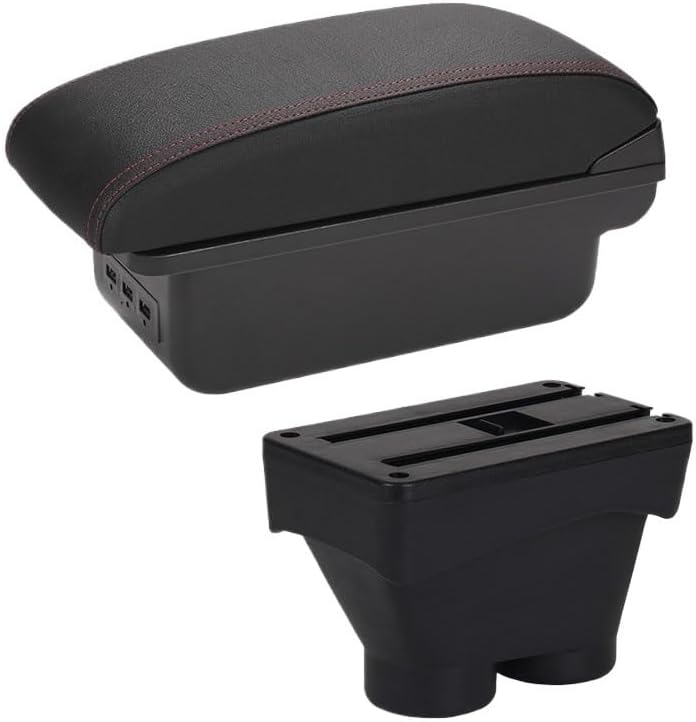 For 208 Armrest Box Storage box Car accessories Retrofit parts Interior details Auto Holder Ashtray 2012-2018(B1 Black red 3USB)