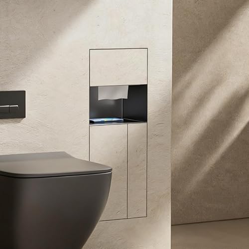 Support pour Papier Toilette Niche de Douche Encastrée en Acier Inoxydable avec Porte Carrelée, Distributeur de Papier Toilette, Brosse WC, Poubelle et...