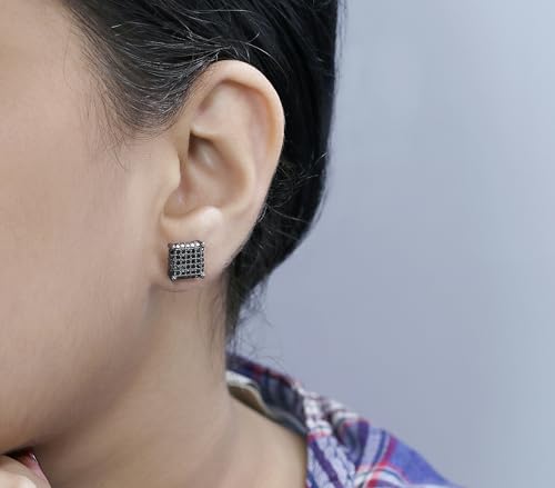 Dazzlingrock Collection 1.00 Carat (ctw) Round Black Diamond 9.10mm Micro Pave Hip Hop Iced Out Studs in Black Plated Sterling Silver, Screw back, Unisex Design Ladies, Mens Real Diamond Earrings2