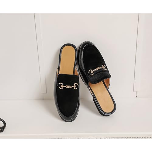 Image of FLQL Men's Leather Scuff Slippers Velvet Slip On Loafers Fashion Backless Mule Clogs Anti-Slip Sandals Slides for Men and Women Designer Size 7-13