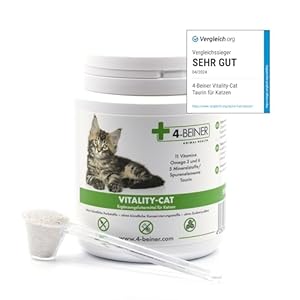 4-BEINER Vitality-CAT Vergleichssieger, 11 Vitamine für Katzen Plus Omega 3, Omega 6, Zink, Selen, Mangan, Kupfer, Eisen, Taurin, Multivitamine Katze