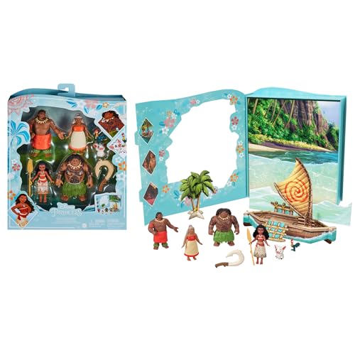 Mattel Disney Princess Toys, Vaiana Story Pack mit 6 Hauptcharakteren, kleine Puppen, Figuren und Zubehör inspiriert von Disney Filmen, Geschenke für Kinder, HLW90