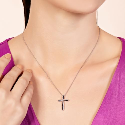 Jewelili Sterling Silver Cross Pendant Necklace for Womens | 1/3 CTTW Treated Black and Natural White Round Diamonds | 18" Rolo Chain | Classic Jewelry with Gift Box3