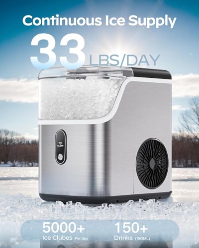 Image of Silonn Nugget Ice Maker Countertop, Chewable Pellet Ice Machine with 33lbs Daily Produce, Pebble Ice Maker for Home Kitchen Office