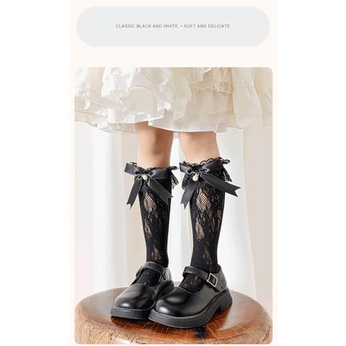 1 Pair Girls Socks Breathable Thin Stackable Socks Under Knee Length Socks Bowknot Pearl Calf Length Socks Girls' Lac4