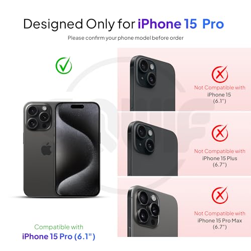 Image of SQUIF Compatible with iPhone 15 Pro Case Translucent Matte Hard Back Cover with Camera and Screen Protection (Black)