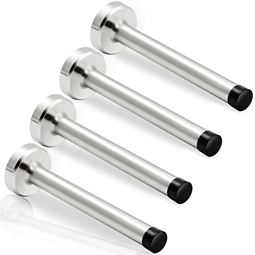 4 Stück Türstopper, 12,7 cm langer Türstopper, Wandmontage, Edelstahl gebürstet, satiniert, Stoßstangenspitzen, babysicher, extra lange Türstopper, Türstopper, Wandschutz, Silber Cover