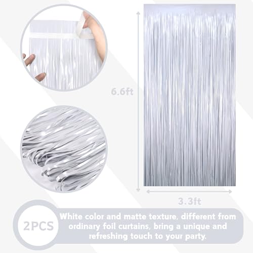 Image of Matte White Tinsel Foil Curtains Backdrop Party Decorations 2 PCS