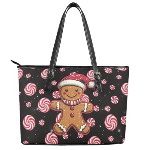 Image of Coldinair Christmas Leather Tote Bag for Women with Zipper Large Shoulder Tote Bag Shopping Casual Travel Bag Handbag Purse