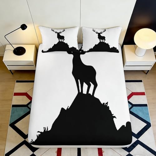 Drap Housse Imprimé 3D Cerf Microfibre Grande Profondeur Antidérapant Linge Lit Cerf Mattress Fitted Cover Lavable pour Chambre Maison 120x200x25cm
