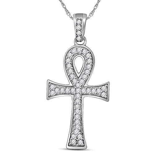 Diamond Solid 10k White Gold Men s Ankh Cross Crucifix Pendant Charm 1 5 Ctw. (.20 Ctw.)