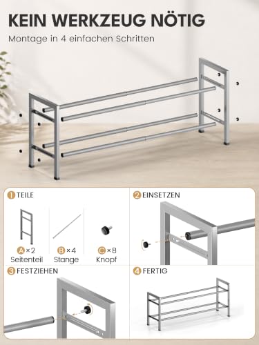 Image of Bumusty 2 Tier Expandable Shoe Rack for Closet, 18 inch-33 inch Adjustable Shoe Rack for Small Space, Small Shoe Organizer for Front Door, Sturdy Metal, Light Grey