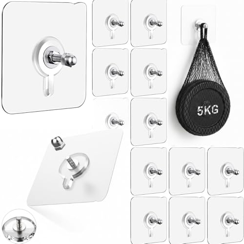 Image of 10 Pcs Stainless Steel, PVC, ABS Nail Free Seamless Adhesive Non-Trace No Drilling Installation Hanging, Waterproof Screws Wall Hook (Transparent)