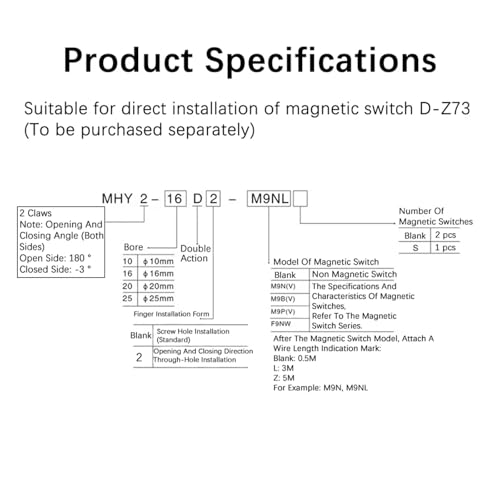 Cilindro de pinza neumática MHY2-16D con apertura angular de 180° y sensor 4