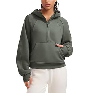 CRZ YOGA Womens Fleece Lined Half Zip Hoodies Pullover Oversized Long Sleeve Casual Workout Sweatshirts with Thumb Holes