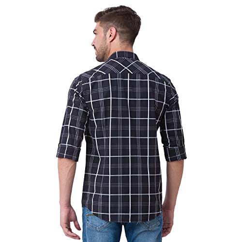Image of Spykar Men's Regular Fit Raised Collar Full Sleeve Checked Casual Shirts