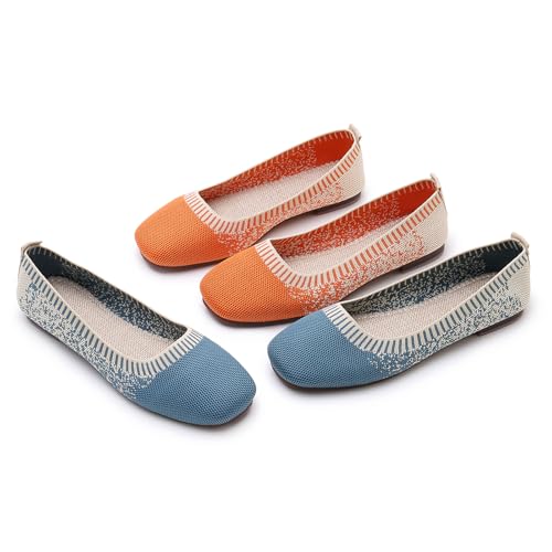 Image of RVROVIC Women's Knit Square Toe Ballet Flats, Slip‑On Casual Flat Shoes
