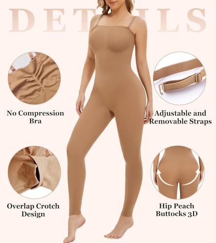 Image of Strapless Shapewear Bodysuit Tummy Control 4-in-1 Convertible with Detachable Straps Butt Lifting Full Body Shaper