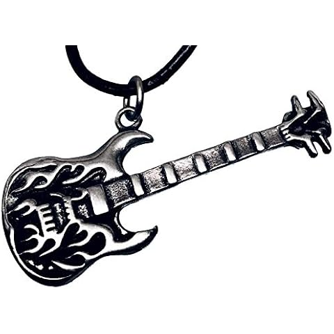 Trilogy Jewelry Pewter Electric Bass Guitar with Flames Necklace/Pendant Cover