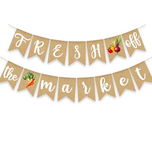 Image of Fresh Off The Market Bridal Shower Banner Farmer's Floral Bachelorette Party Supplies Vegetables Burlap Garland
