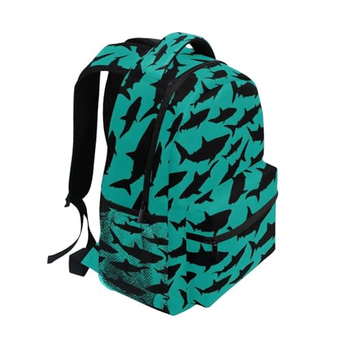 Black Shark Silhouette Blue Backpack for School Boys Girls Adults Kids Bookbag Laptop Bag 18L2
