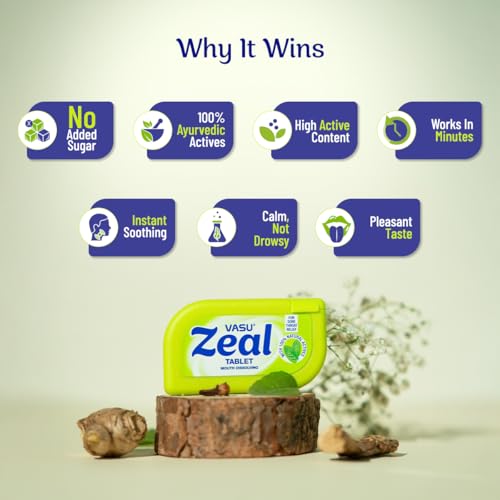 Image of Vasu Zeal Mouth Dissolving Tablets 50N (Pack of 6) | Sore Throat Aid | Quick Relief from Cough & Throat Irritation | Helps Combat Bad Breath | All Natural Actives | No Added Sugar