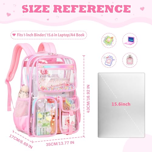 Image of PIG PIG GIRL Clear Backpack for School,Heavy Duty PVC Transparent Bookbag for Girls Stadium Approved See Through Backpack