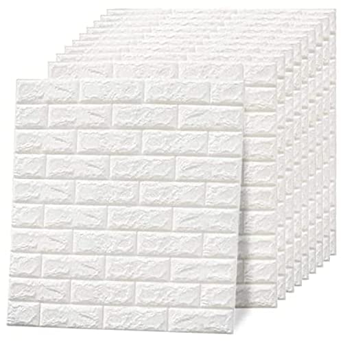 STL Brick Wallpaper - Self Adhesive PE Foam Brick Design 3D Wall Stickers/DIY Wallpaper for Home Hotel Living Room Bedroom & Café (70 x 77cm, Appx. 5.8Sq Feet) White - Pack of 1