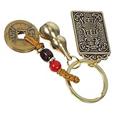 Veemoon Llavero Amuleto Religioso Taisui de Latón Cuerda Marrón, Colgante Tradicional Chino Moneda Antigua y Calabaza, Decoración para Accesorios y Regalos de Festivales Chinos, 1 Pieza