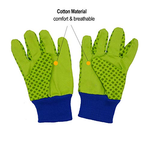 Handlandy Kids Gardening Gloves For Age 5-6, Age 7-8, 2 Pairs Child Garden Working Gloves For Girls Boys, Dot & Butterfly & Ladybird Print (Small (Age 5-6), Green (Ladybird+ Dot)) #TOP2