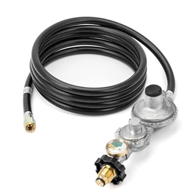 Stanbroil Vertical Two Stage Propane Regulator with 10ft Hose and Gauge, Standard POL Connection and 3/8" Female Flare Connector