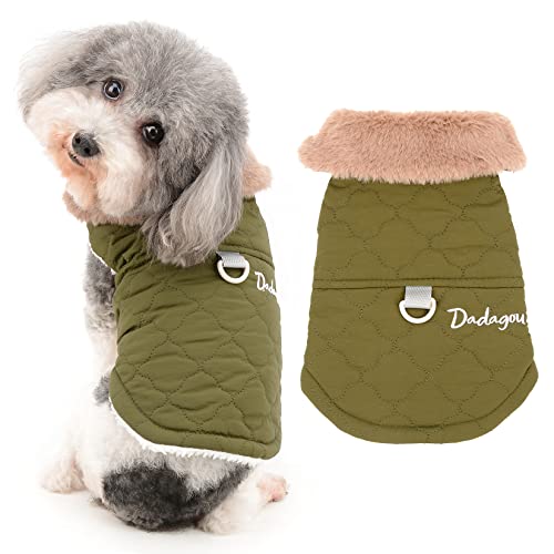 Ranphy Manteau d'hiver doublé en polaire pour petit chien, veste en coton avec col en D, vêtement chaud pour animal domestique, vêtement pour temps froid, vert, taille S Cover